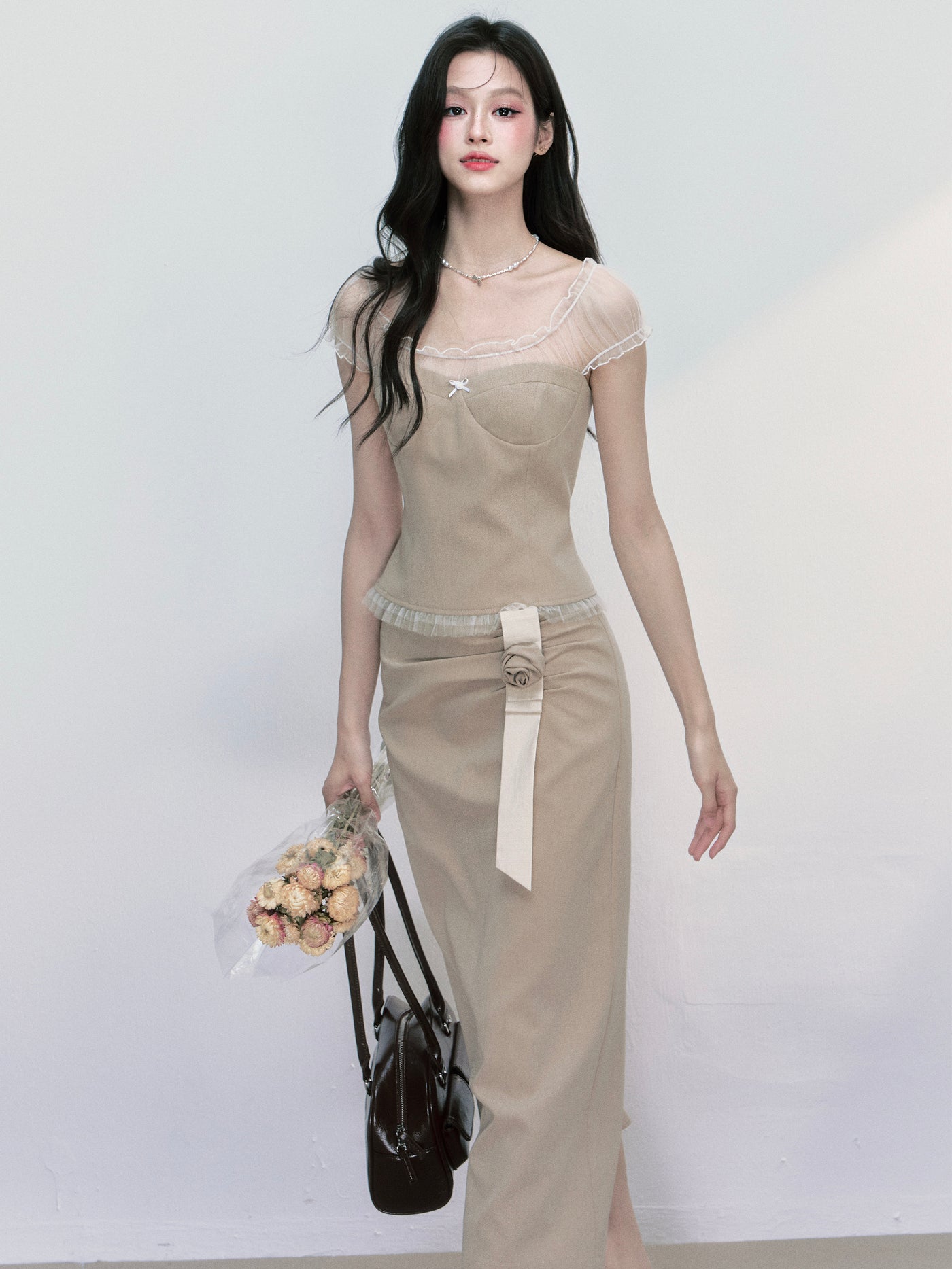 Puff Sleeve Top/Pleated Skirt FRA0405