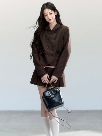 Retro Doll Collar Jacket/Lace Top/Bowknot Skirt FRA0444