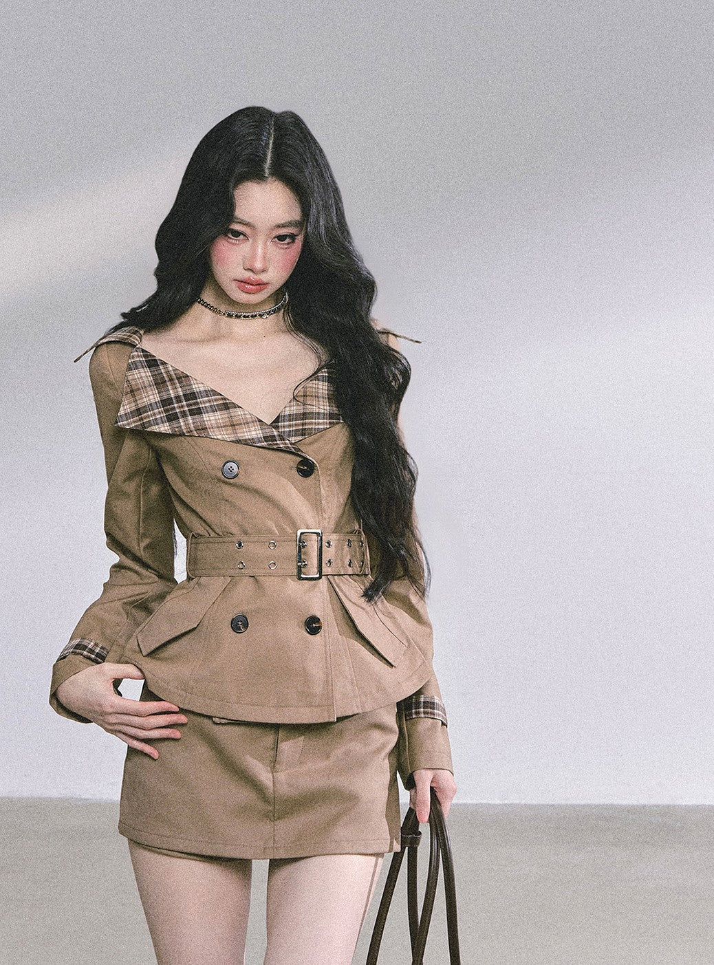 Hepburn Style Plaid Collar Jacket/Skirt DIA0594