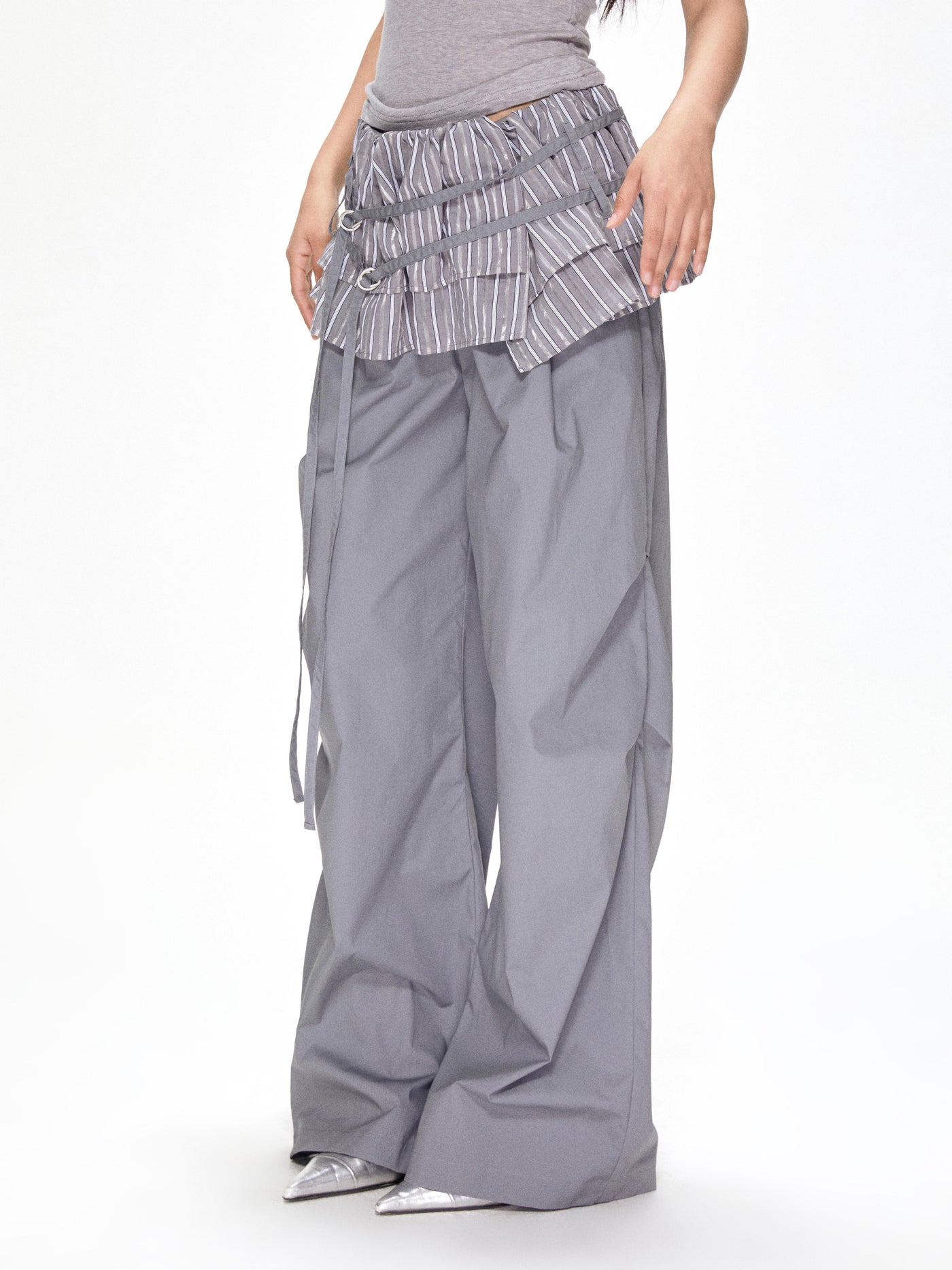 Satin Ruffled Casual Straight Pants APE0392