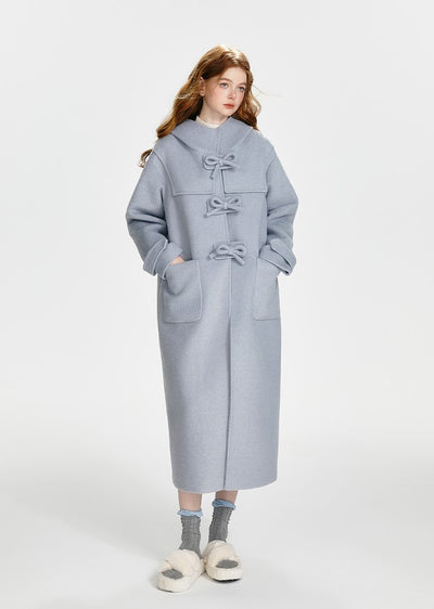 Bowknot Wool Hooded Long Coat BOH0090