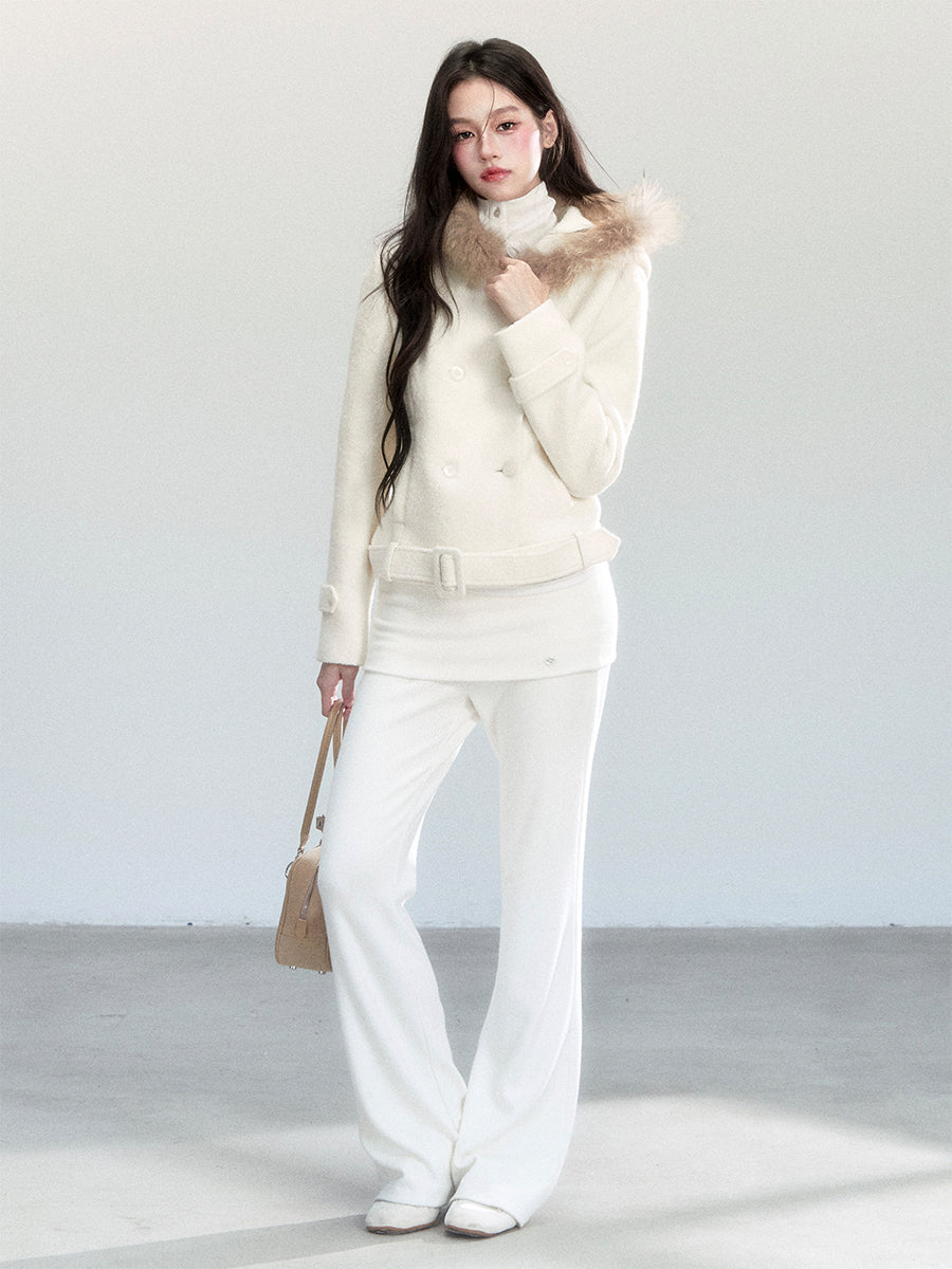 Fur Collar White Short Coat FRA0462