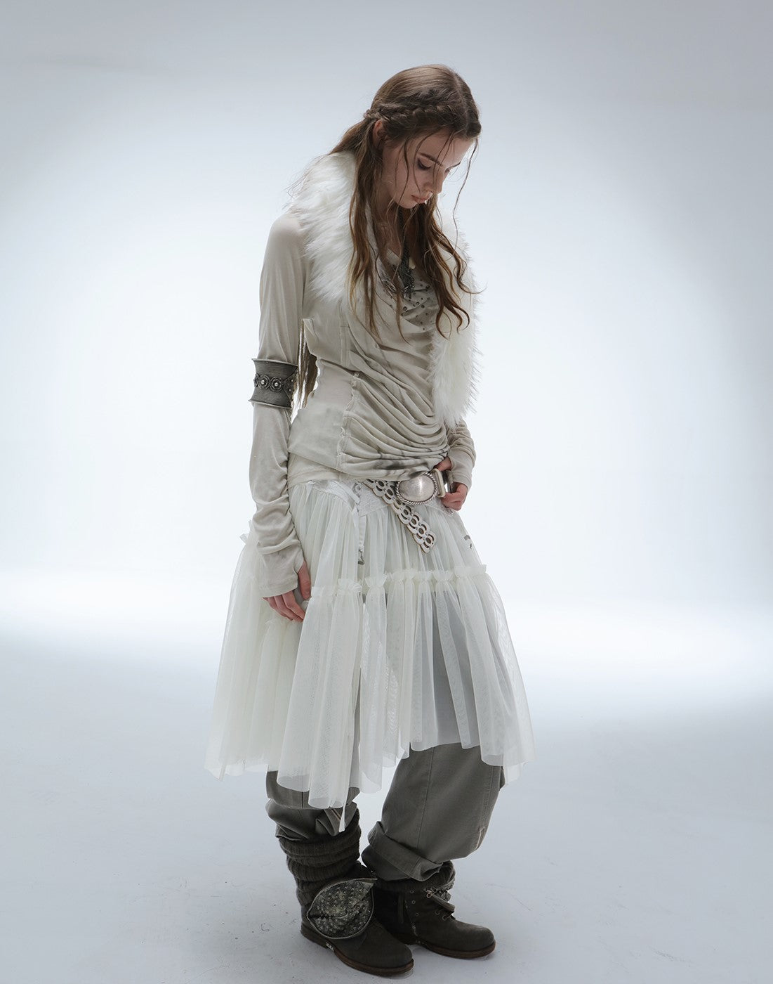Lace Mesh Pleated Cake Layered Skirt DOU0130
