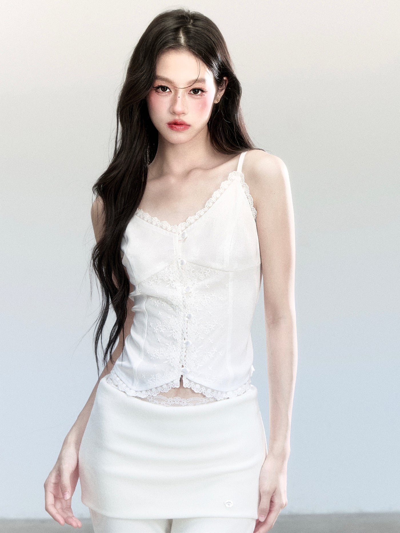 Batwing Sleeves V-Neck Sweater/Lace Camisole FRA0460