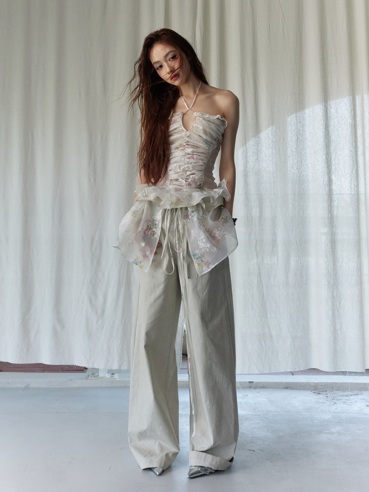 Floral Apron Wide-leg Pants JNY0246