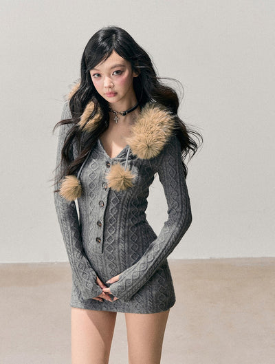 Detachable Fur Collar Sweater Dress DIA0707