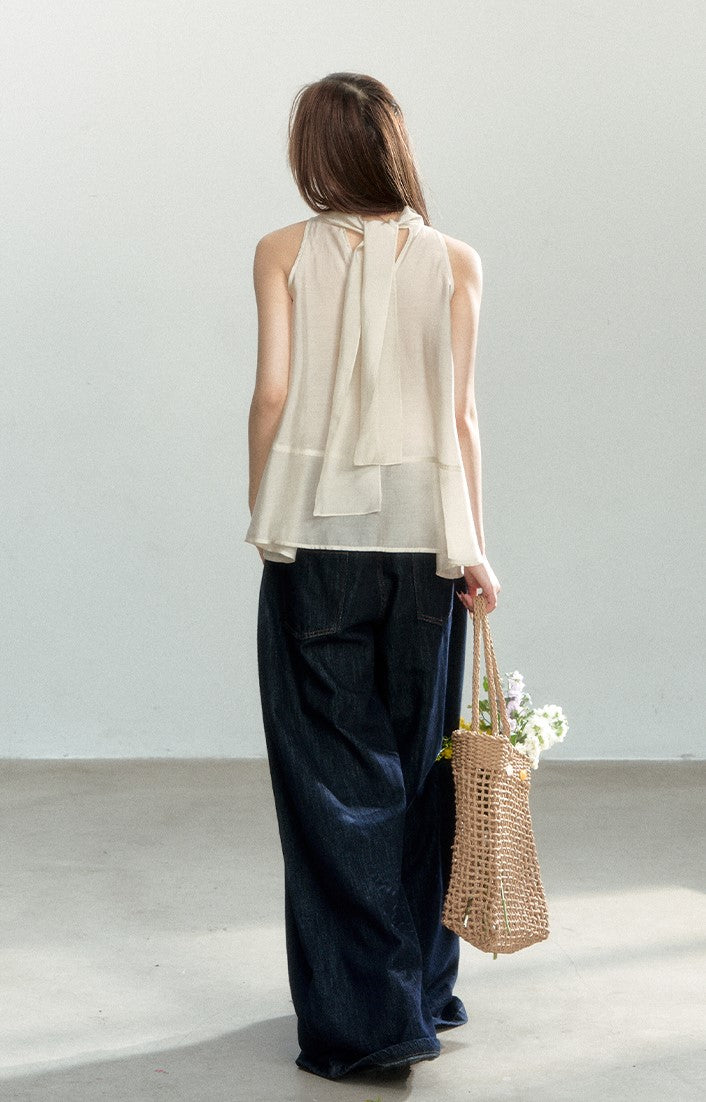 Beige Halter Sleeveless Top SHI0174