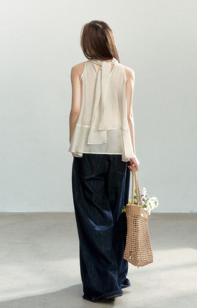 Beige Halter Sleeveless Top SHI0174