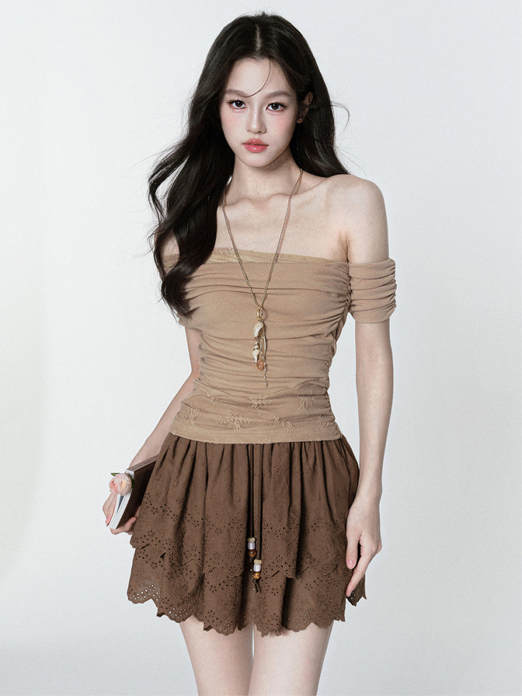 Lace Pleated One Shoulder T-shirt FRA0379