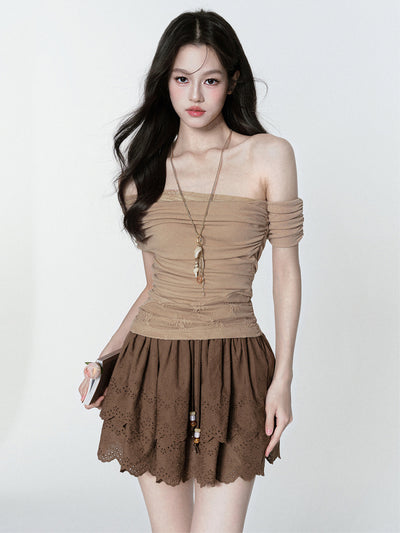 Lace Pleated One Shoulder T-shirt FRA0379