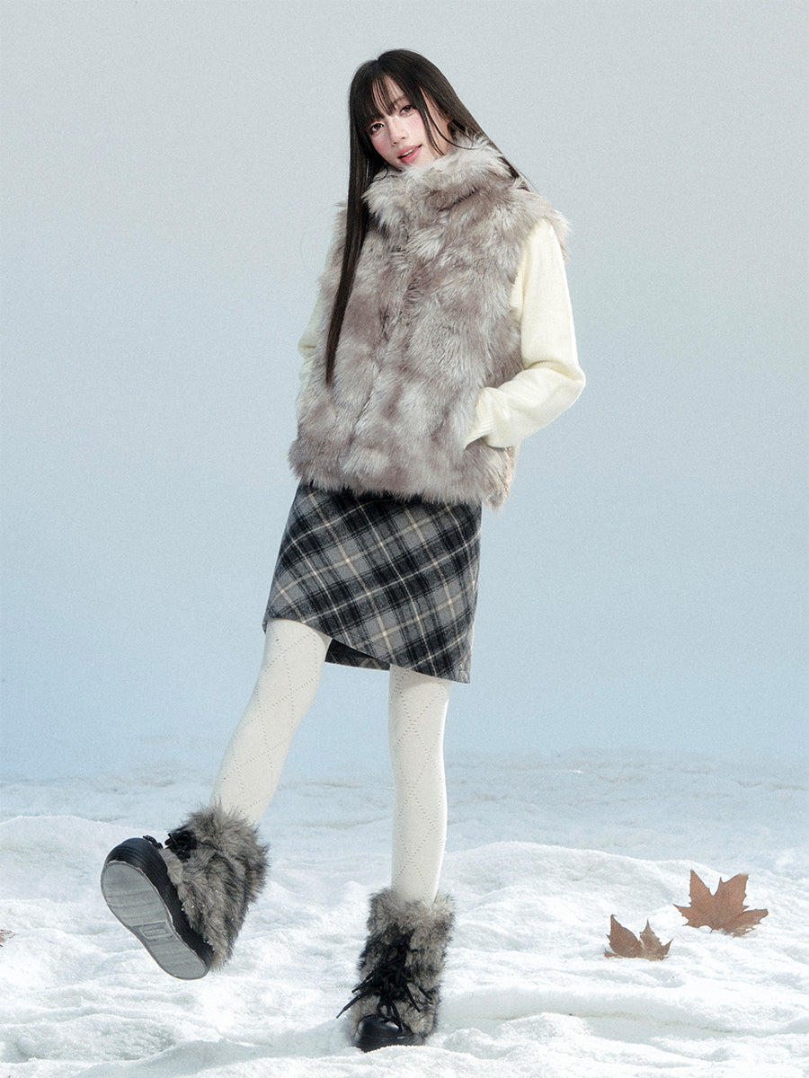 Gray Cloud-patterned Eco-friendly Fur Vest FRA0469