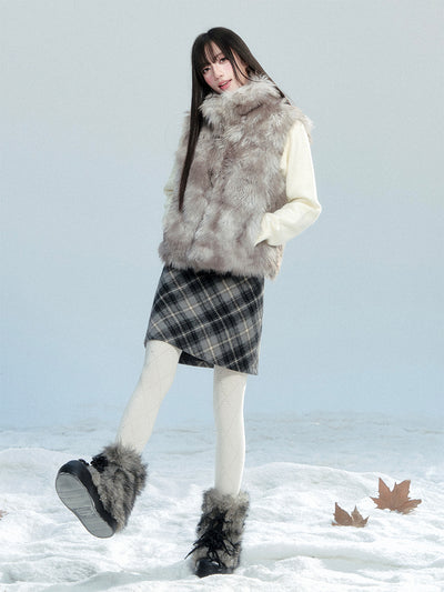 Gray Cloud-patterned Eco-friendly Fur Vest FRA0469