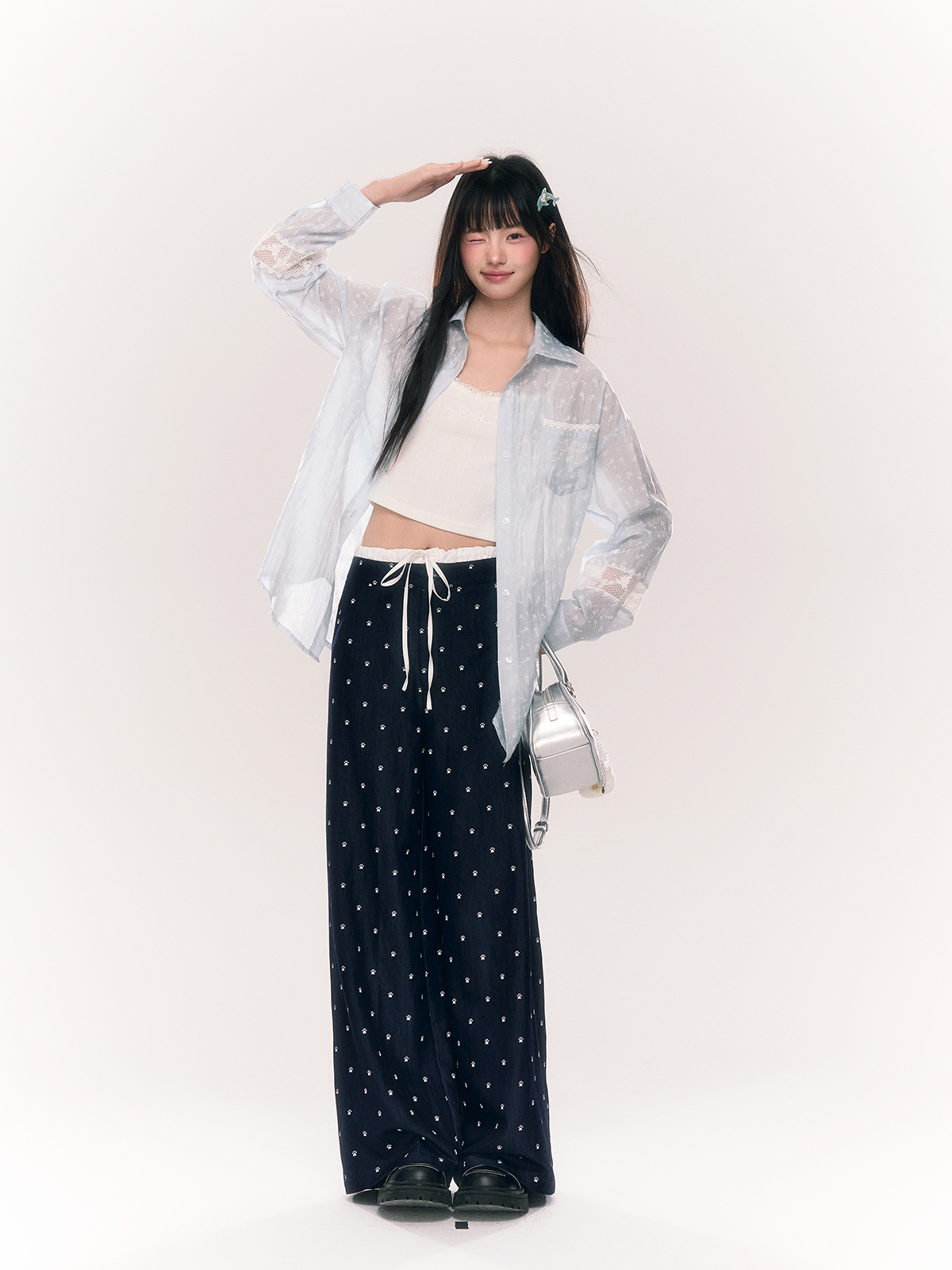 Embroidered Lace Stripes Flower Shirt NTO0204
