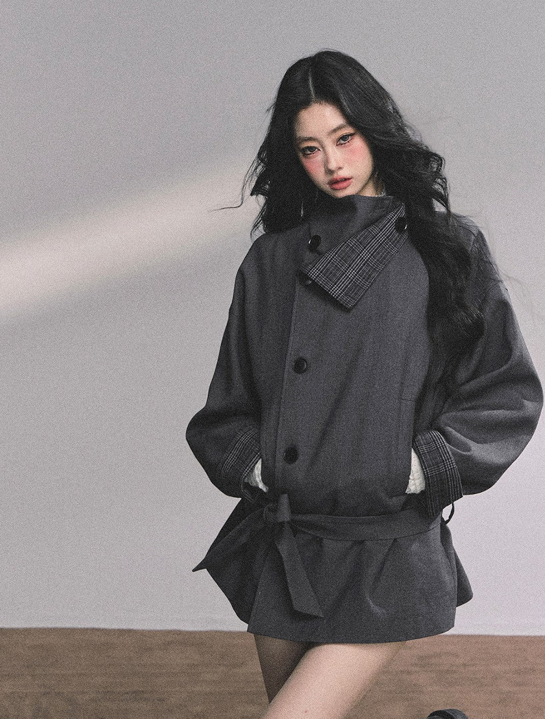 British Style Stand Plaid Collar Jacket DIA0608