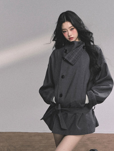 British Style Stand Plaid Collar Jacket DIA0608