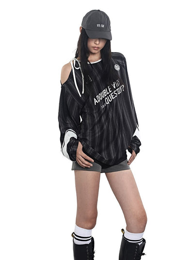 Stripes Lace-up Jersey T-shirt ANY0091