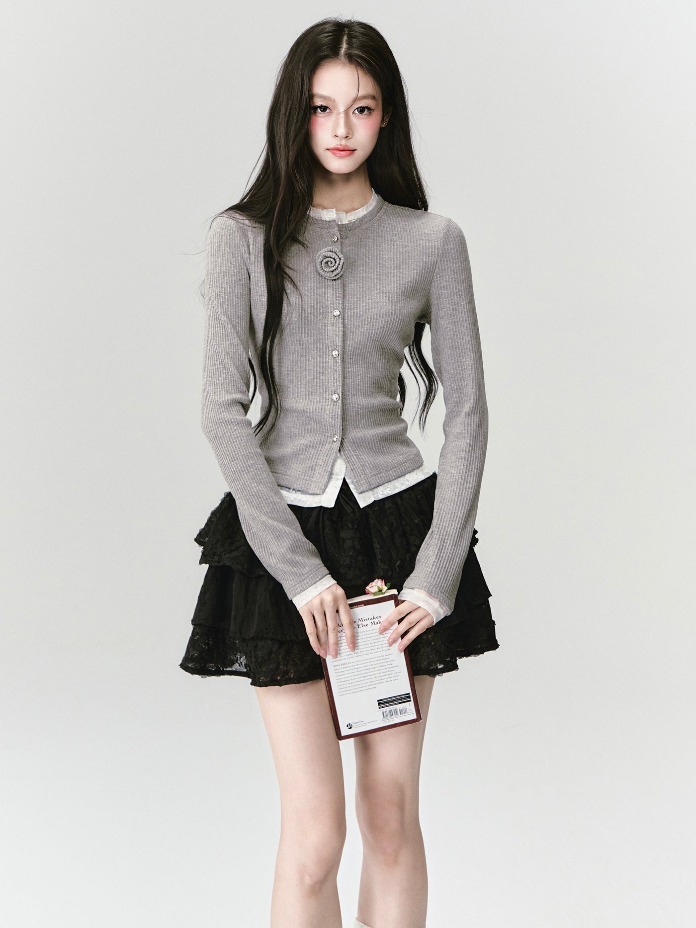 Flower Fake Two-Piece Knitted Cardigan FRA0426