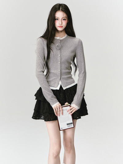 Flower Fake Two-Piece Knitted Cardigan FRA0426