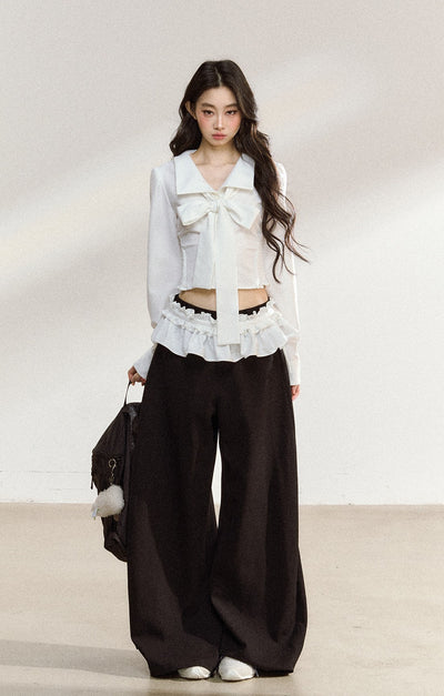 White Bow Lace Shirt/Pants SHI0210