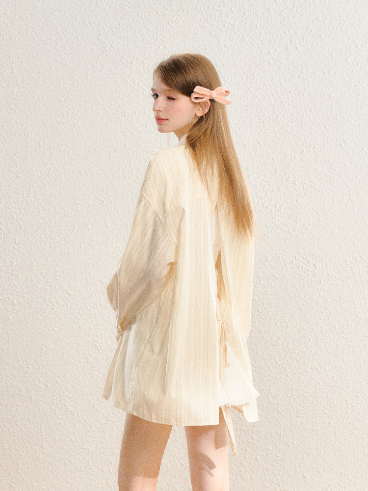 Striped Long Sleeves Back Slit Shirt SPE0062