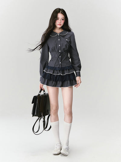 Plaid  Long Sleeve Shirt/Lace Skirt FRA0416