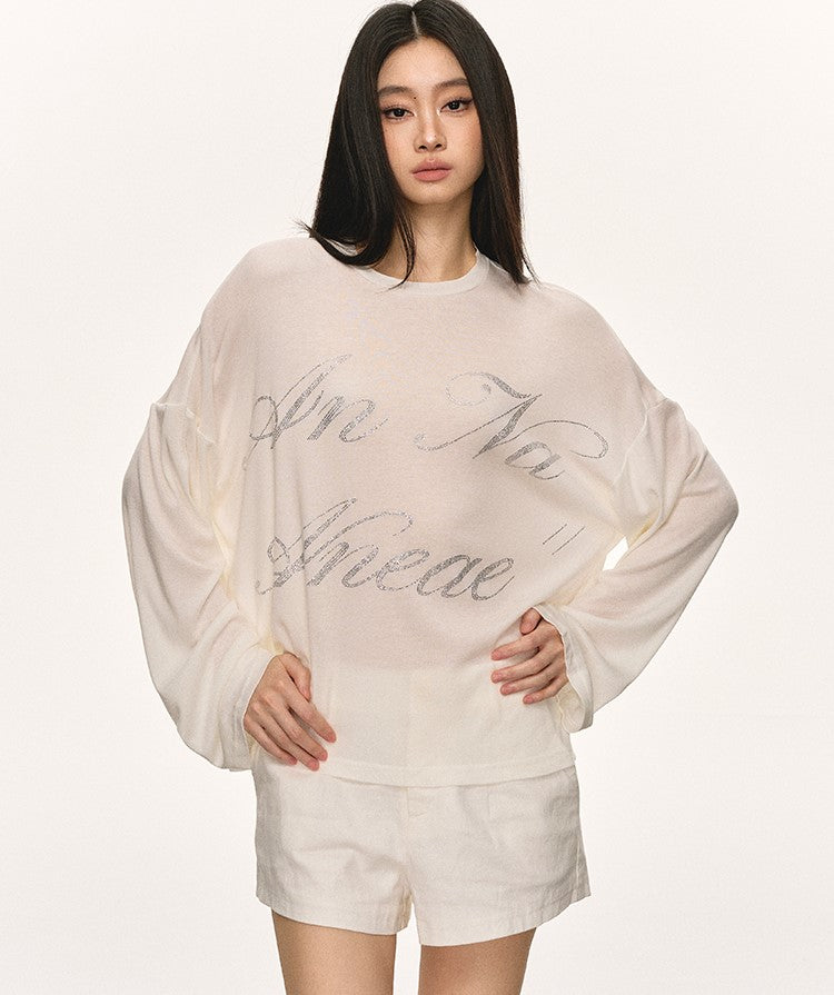 Letter Print White Long-sleeved T-shirt ANA0068