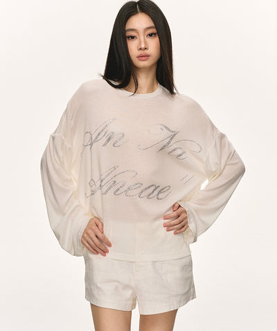 Letter Print White Long-sleeved T-shirt ANA0068
