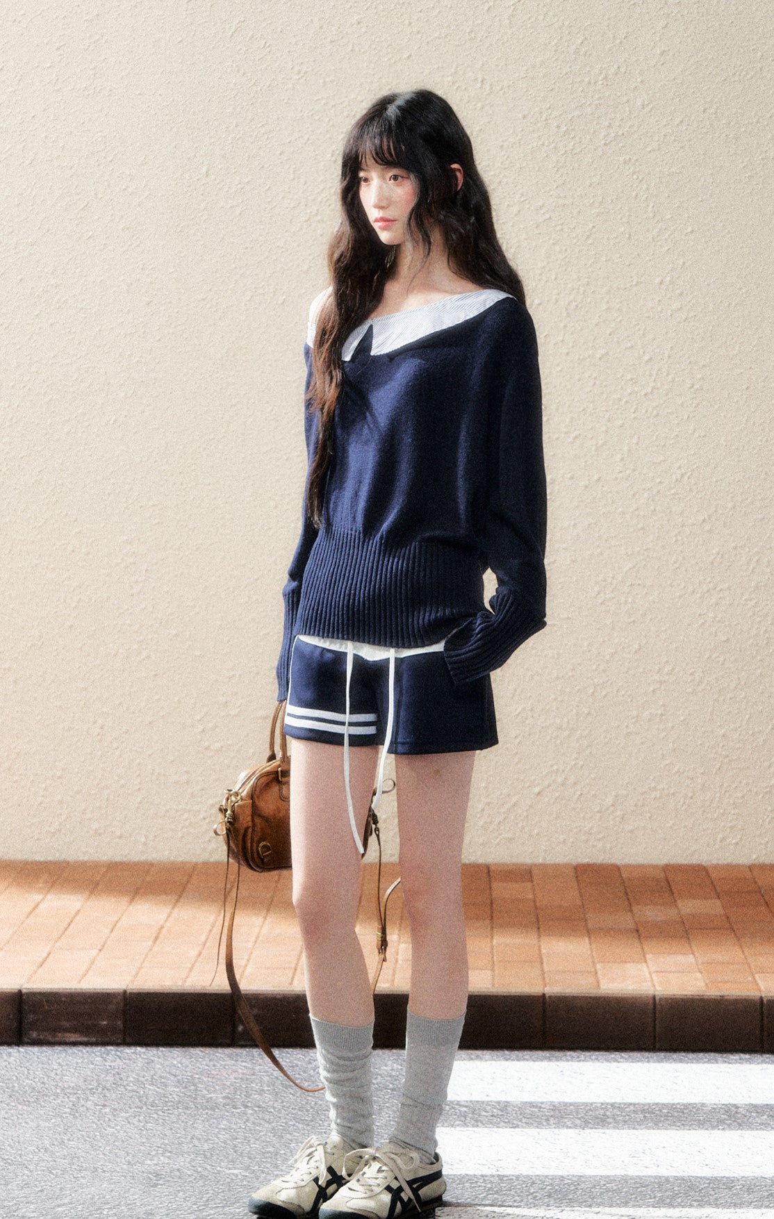 Navy Stitching Shirt Knit SHI0187