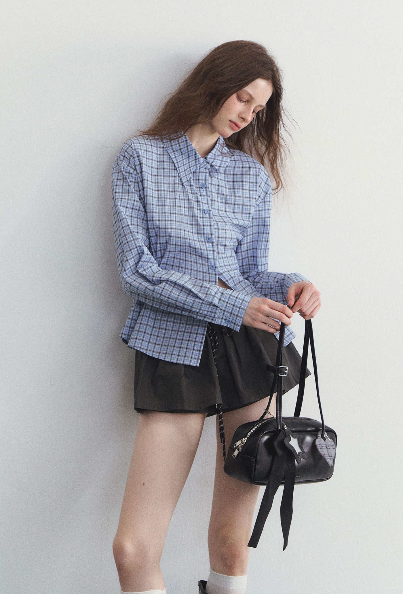 Irregular Collar Blue Plaid Shirt SPE0101