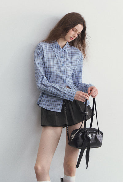 Irregular Collar Blue Plaid Shirt SPE0101
