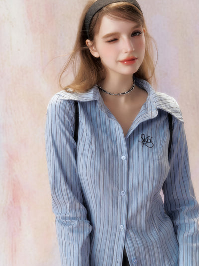 Embroidered Logo Stripes Slim Shirt SPE0001