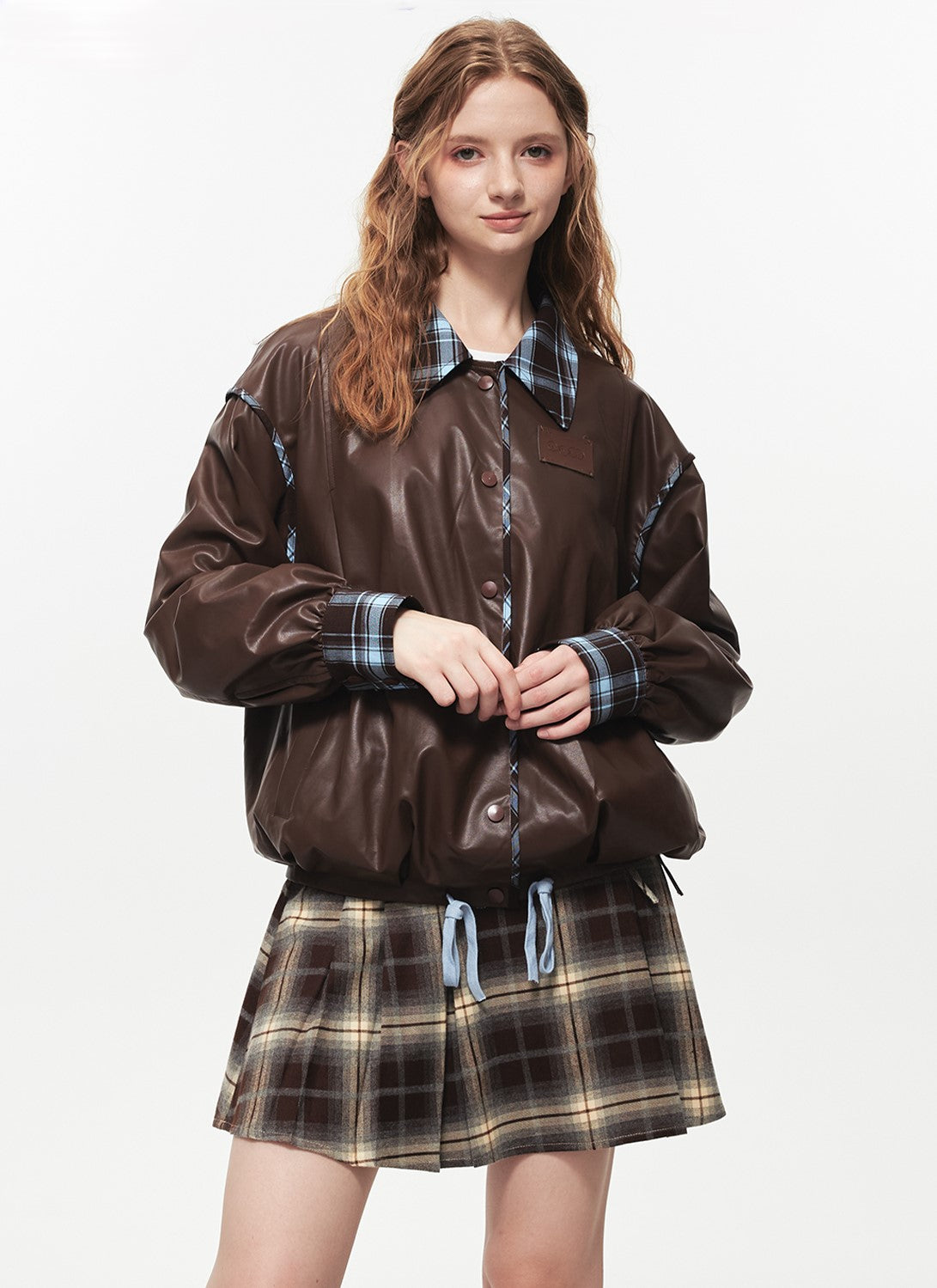 Retro Brown Contrast Leather Jacket FLO0025