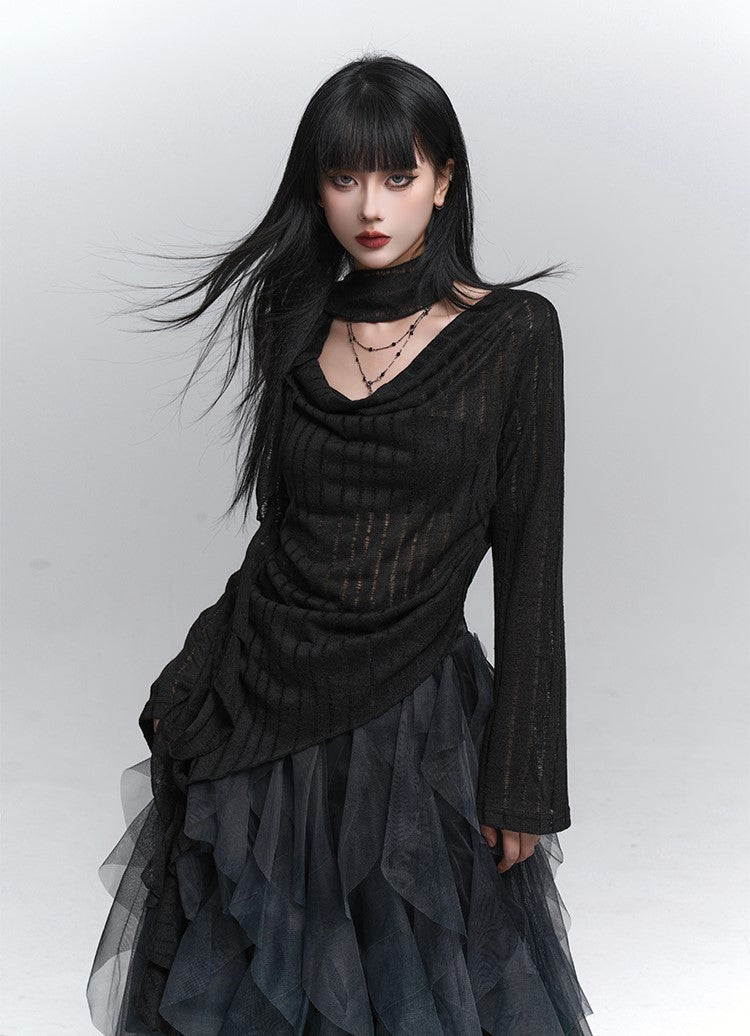 Black Turtleneck Striped Top LAD0230