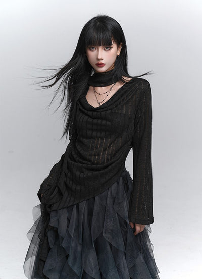 Black Turtleneck Striped Top LAD0230