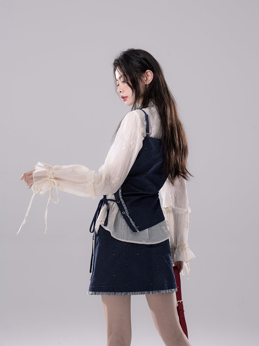 Blue Ripped Suspender Top+Skirt COT0262