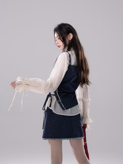 Blue Ripped Suspender Top+Skirt COT0262