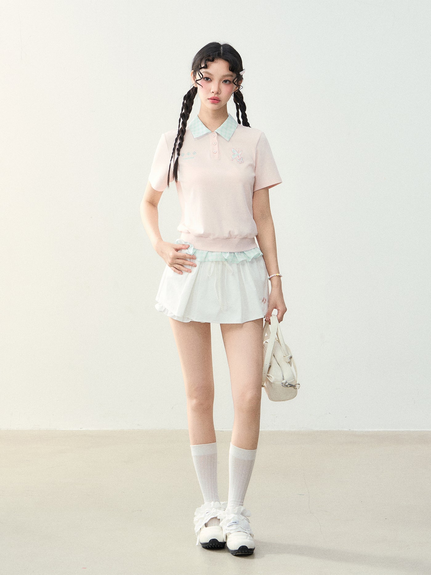 Patch Embroidered Plaid Polo T-shirt NTO0228