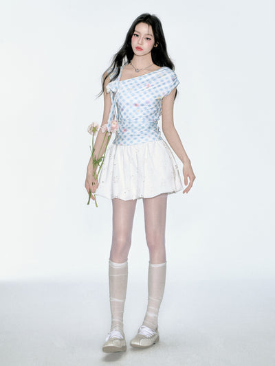 Blue and White Plaid T-shirt FRA0365