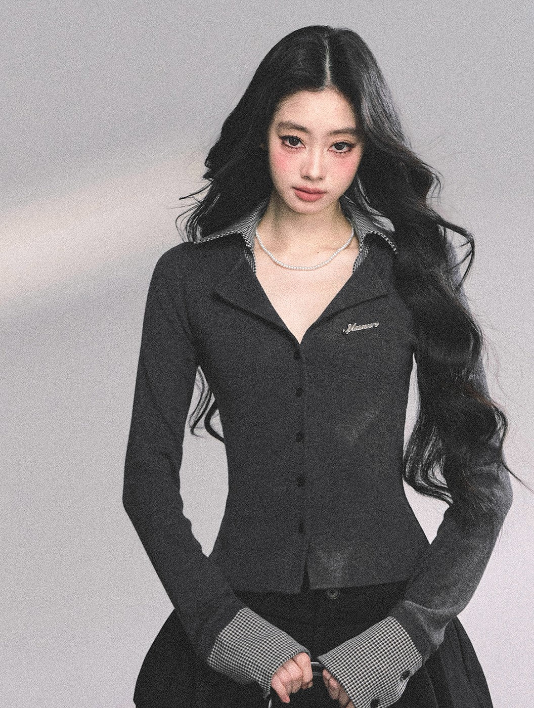 Fake Two-Piece Plaid Long-Sleeved Sweater DIA0634