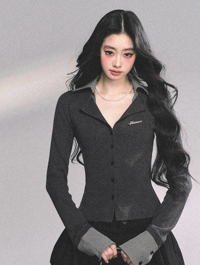 Fake Two-Piece Plaid Long-Sleeved Sweater DIA0634