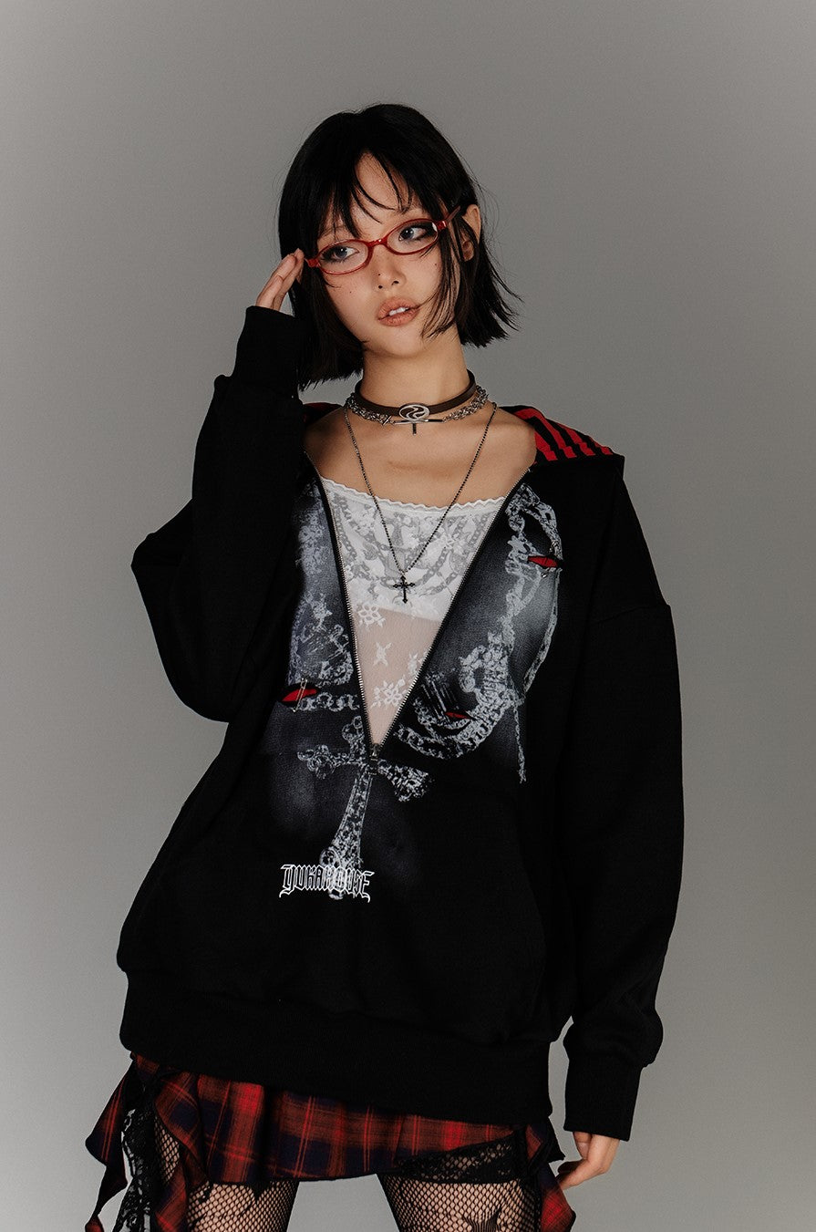 Fake Two-piece Striped Hooded Sweatshirt KIN0143