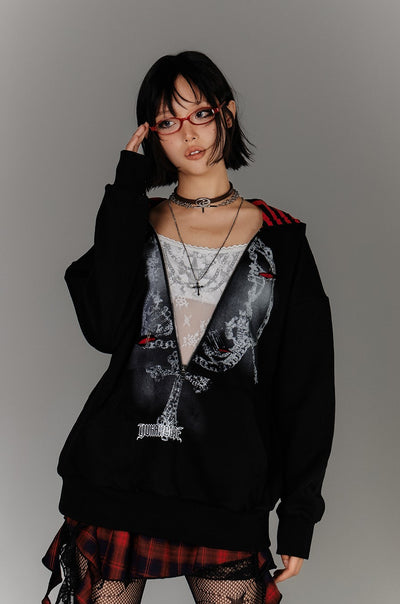 Fake Two-piece Striped Hooded Sweatshirt KIN0143