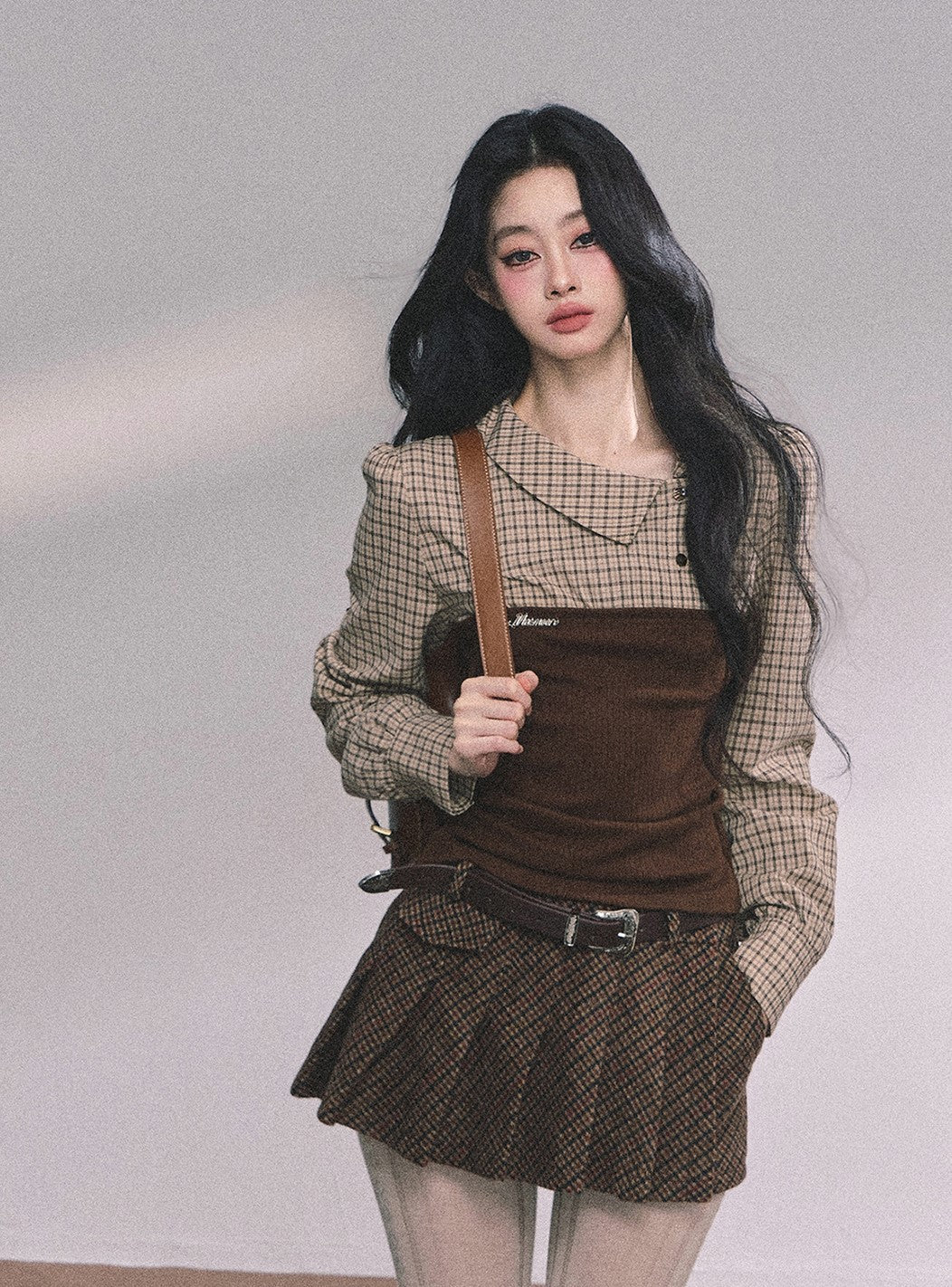 Fake Two-piece Knitted Plaid Shirt DIA0618