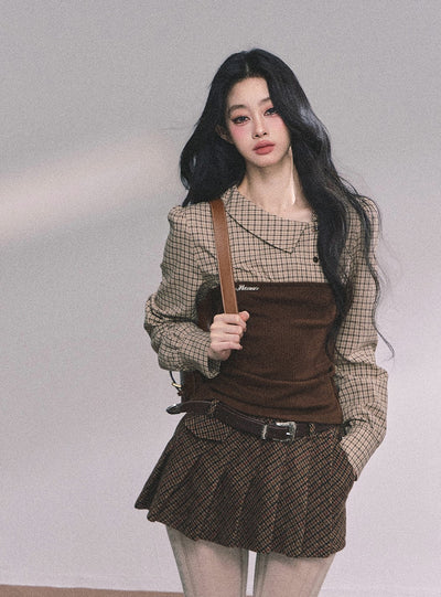 Fake Two-piece Knitted Plaid Shirt DIA0618