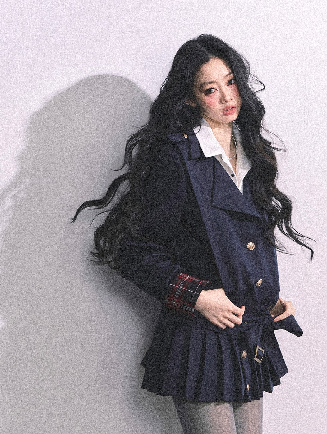 Fake Two-piece College Pleated Dress DIA0627