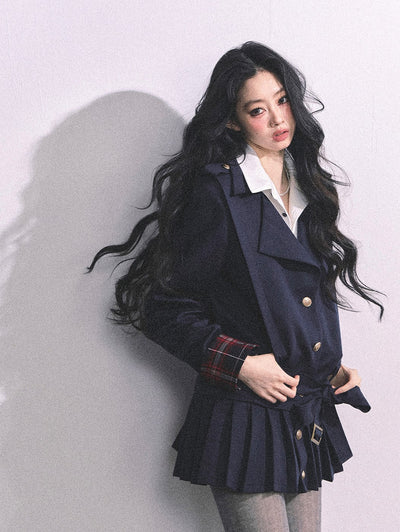 Fake Two-piece College Pleated Dress DIA0627