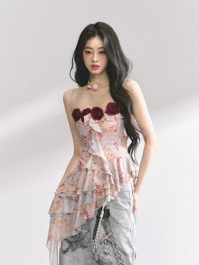 Rose Floral Irregular Camisole DIA0441