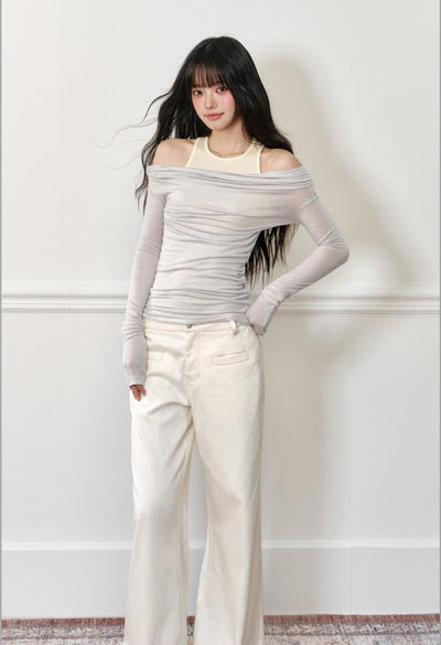 Fake Two-piece Off-shoulder T-shirt AGM0179