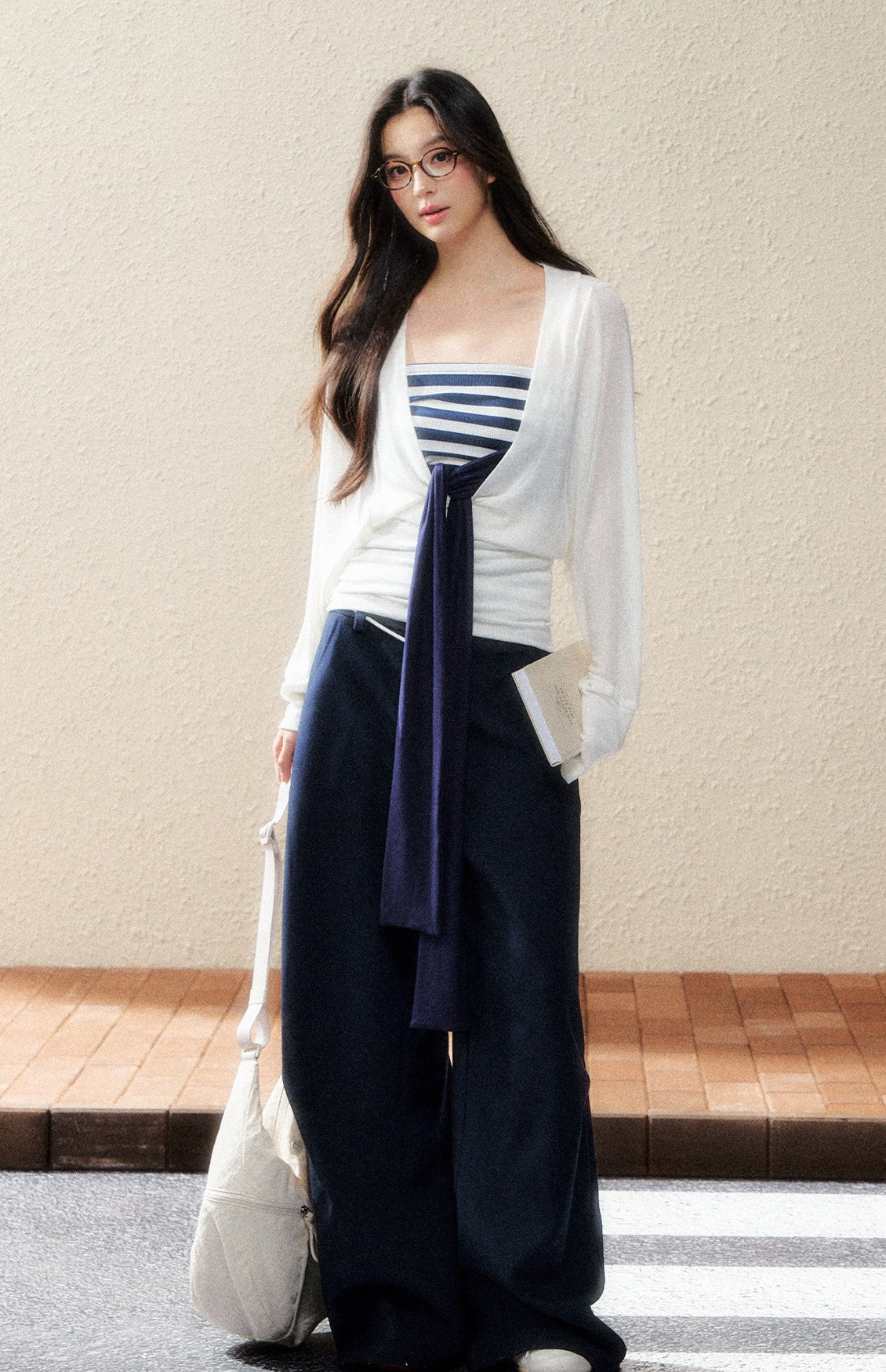 Navy High Waist Drape Pants SHI0195