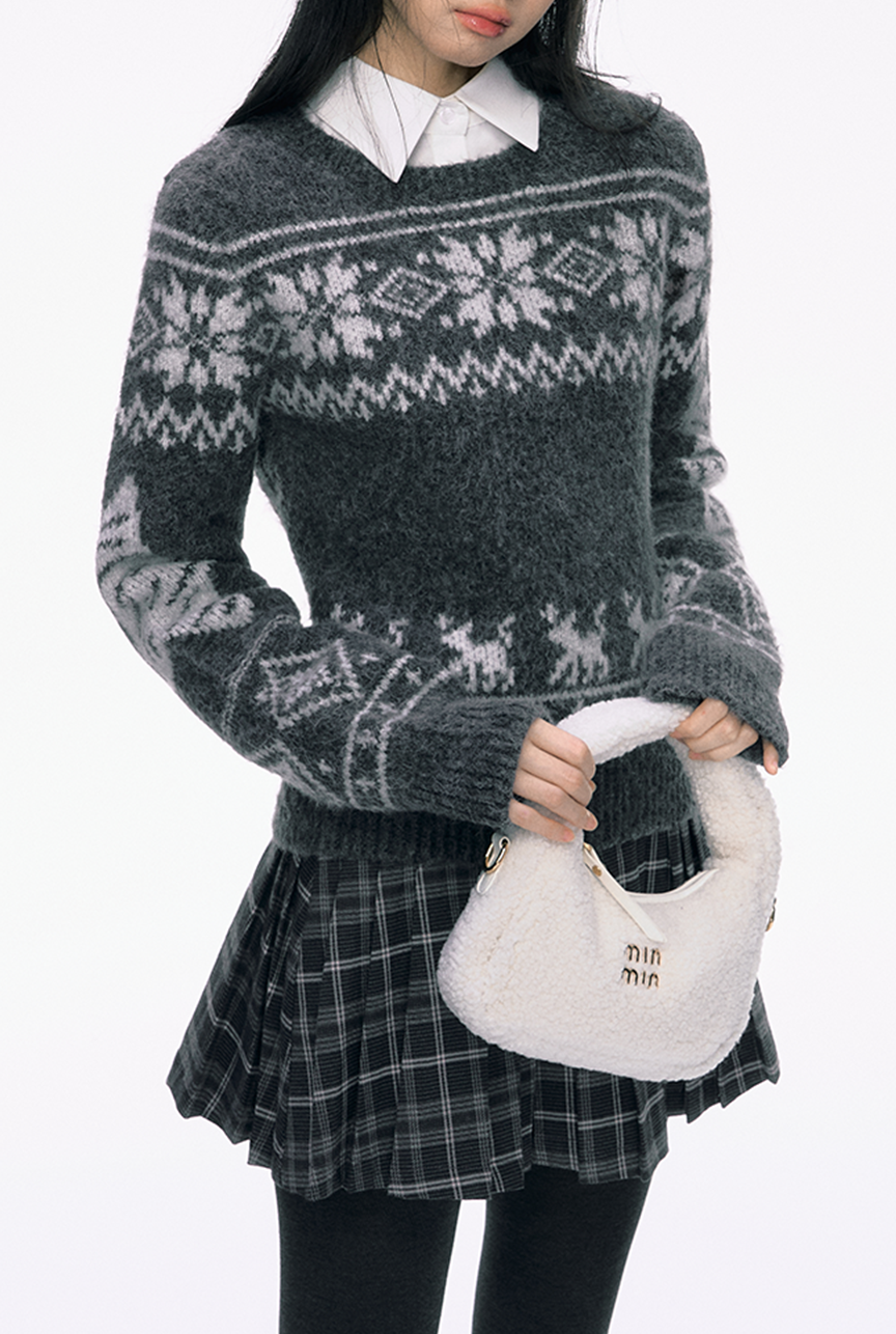 Dark Gray Fair Isle Knitted Sweater PUN0029